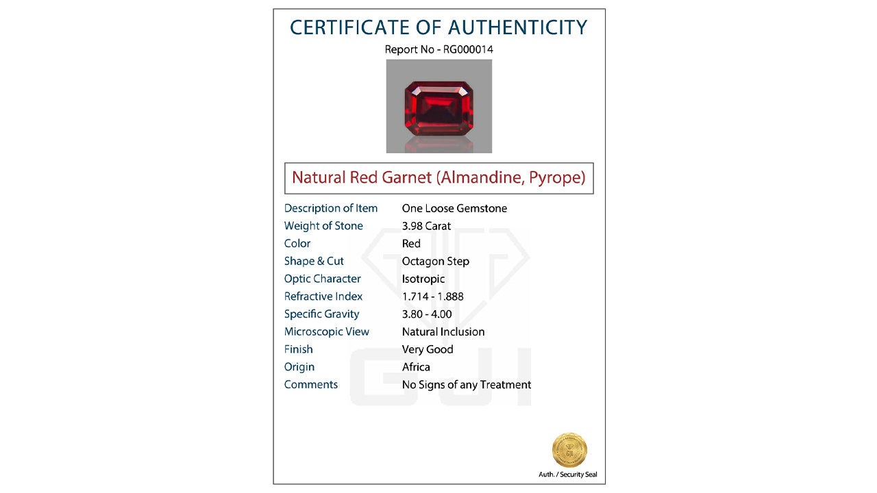 Buy GJI Certified 3.98 Carat Red Garnet with lifetime guarantee