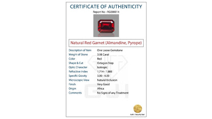 Buy GJI Certified 3.98 Carat Red Garnet with lifetime guarantee