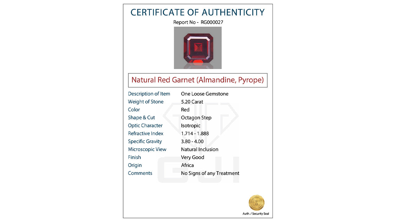 Buy GJI Certified 5.20 Carat Red Garnet with lifetime guarantee