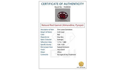 Buy GJI Certified 5.43 Carat Red Garnet with lifetime guarantee