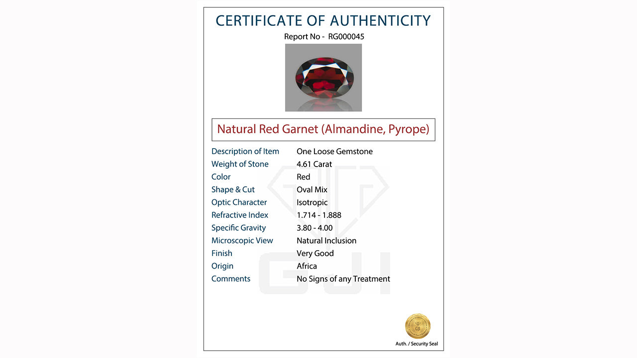 Buy GJI Certified 4.61 Carat Red Garnet with lifetime guarantee