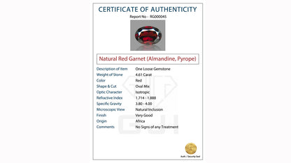 Buy GJI Certified 4.61 Carat Red Garnet with lifetime guarantee