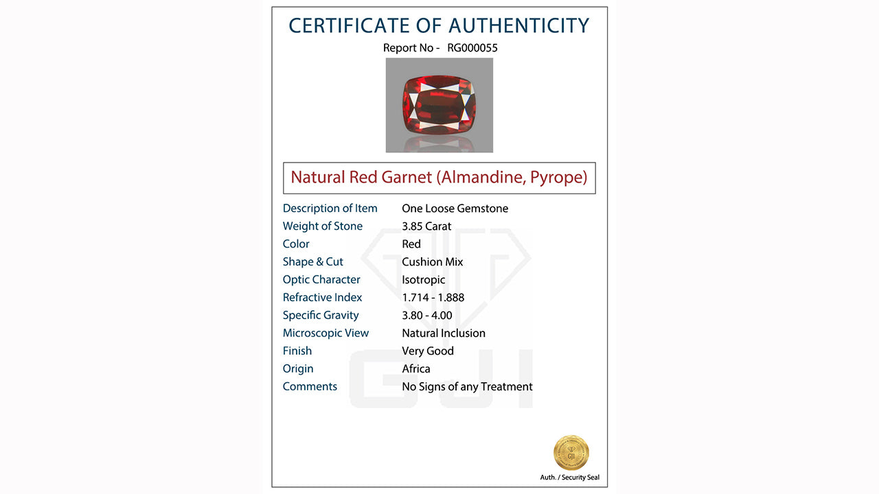 Buy GJI Certified 3.85 Carat Red Garnet with lifetime guarantee