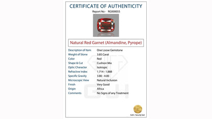 Buy GJI Certified 3.85 Carat Red Garnet with lifetime guarantee