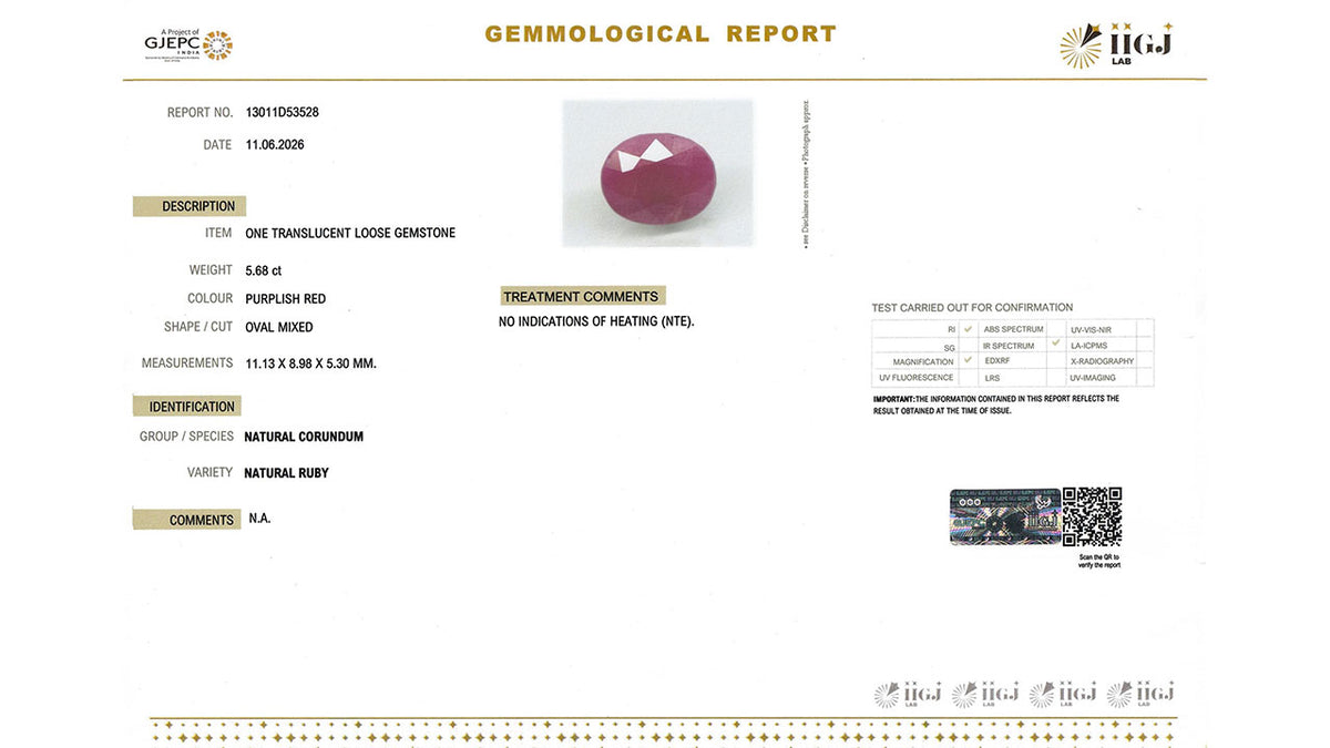 Buy IIGJ Certified 5.68 Carat Ruby with lifetime guarantee