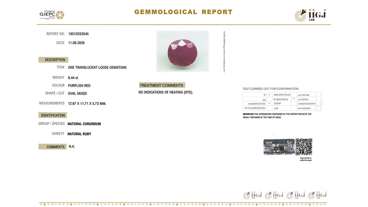 Buy IIGJ Certified 8.44 Carat Ruby with lifetime guarantee