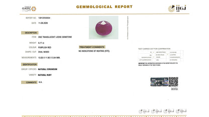 Buy IIGJ Certified 8.77 Carat Ruby with lifetime guarantee
