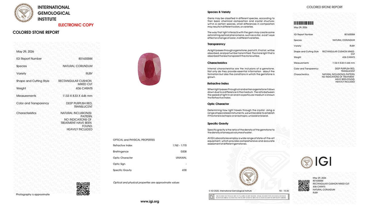 Buy IGI Certified 4.06 Carat Ruby with lifetime guarantee
