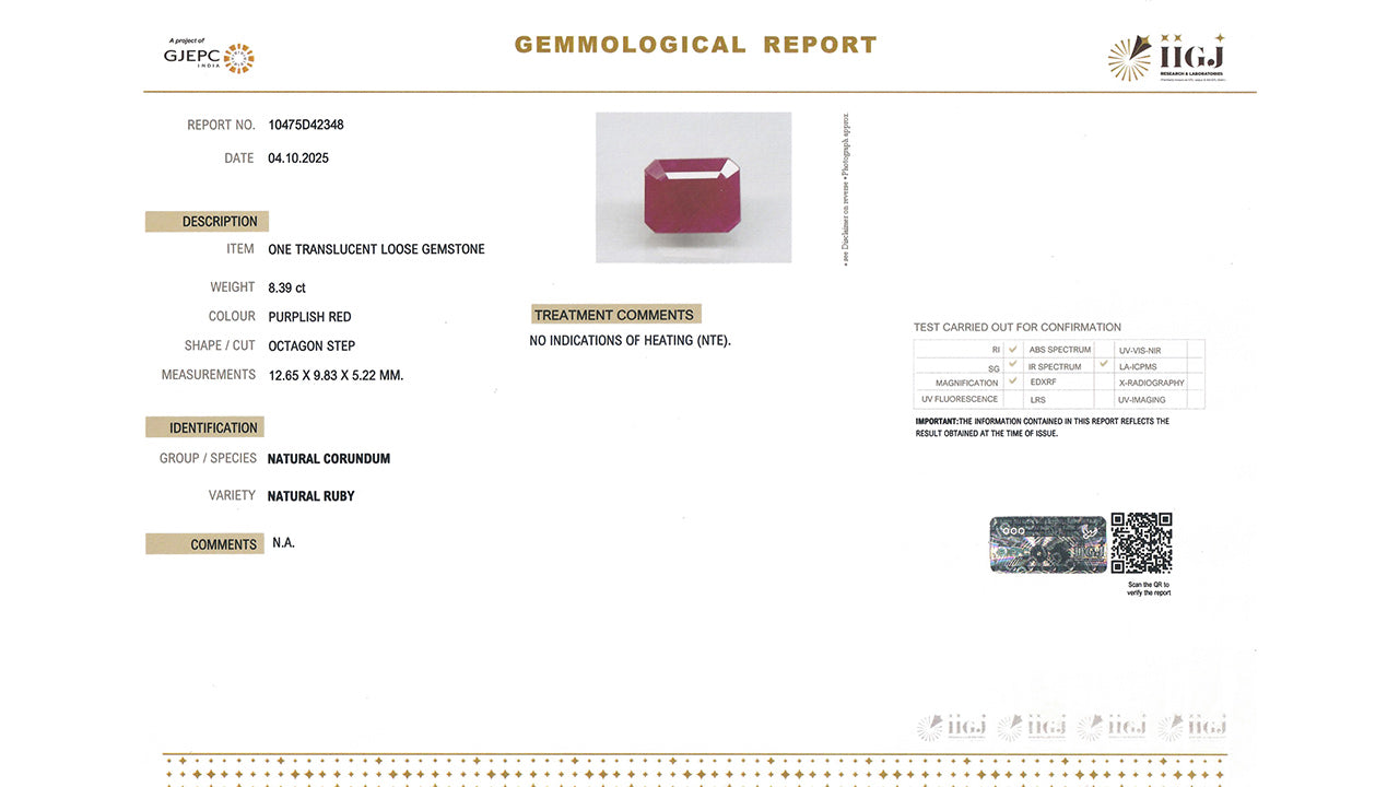 Buy GJI Certified 8.39 Carat Ruby with lifetime guarantee