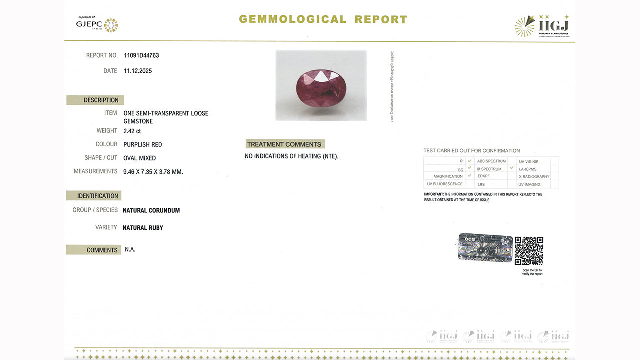 Buy GJI Certified 2.42 Carat Ruby with lifetime guarantee