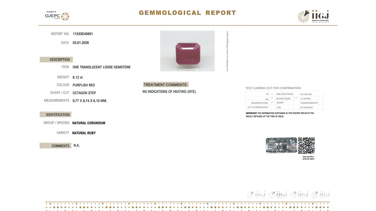 Buy GJI Certified 6.12 Carat Ruby with lifetime guarantee