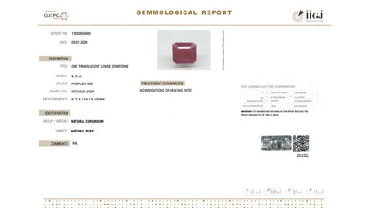 Buy GJI Certified 6.12 Carat Ruby with lifetime guarantee
