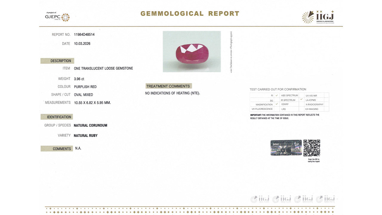 Buy GJI Certified 3.96 Carat Ruby with lifetime guarantee