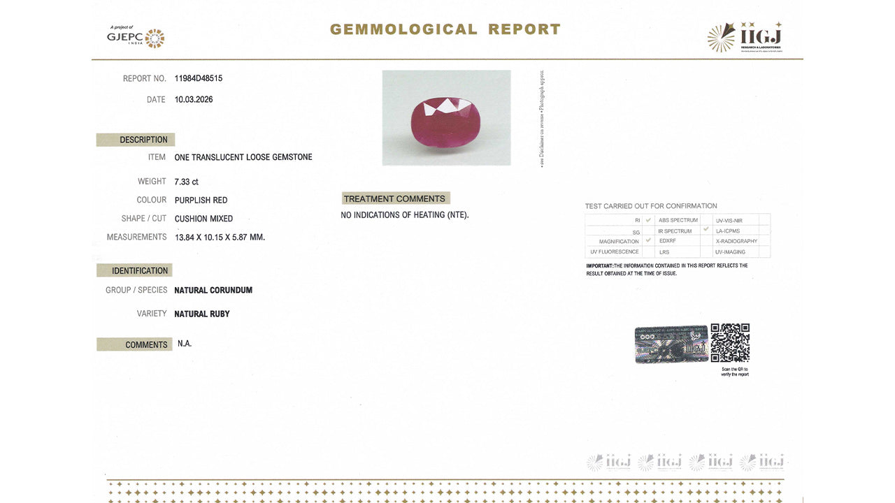 Buy GJI Certified 7.33 Carat Ruby with lifetime guarantee