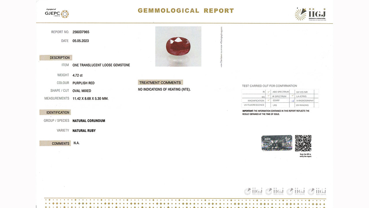 Buy GJI Certified 4.72 Carat Ruby with lifetime guarantee