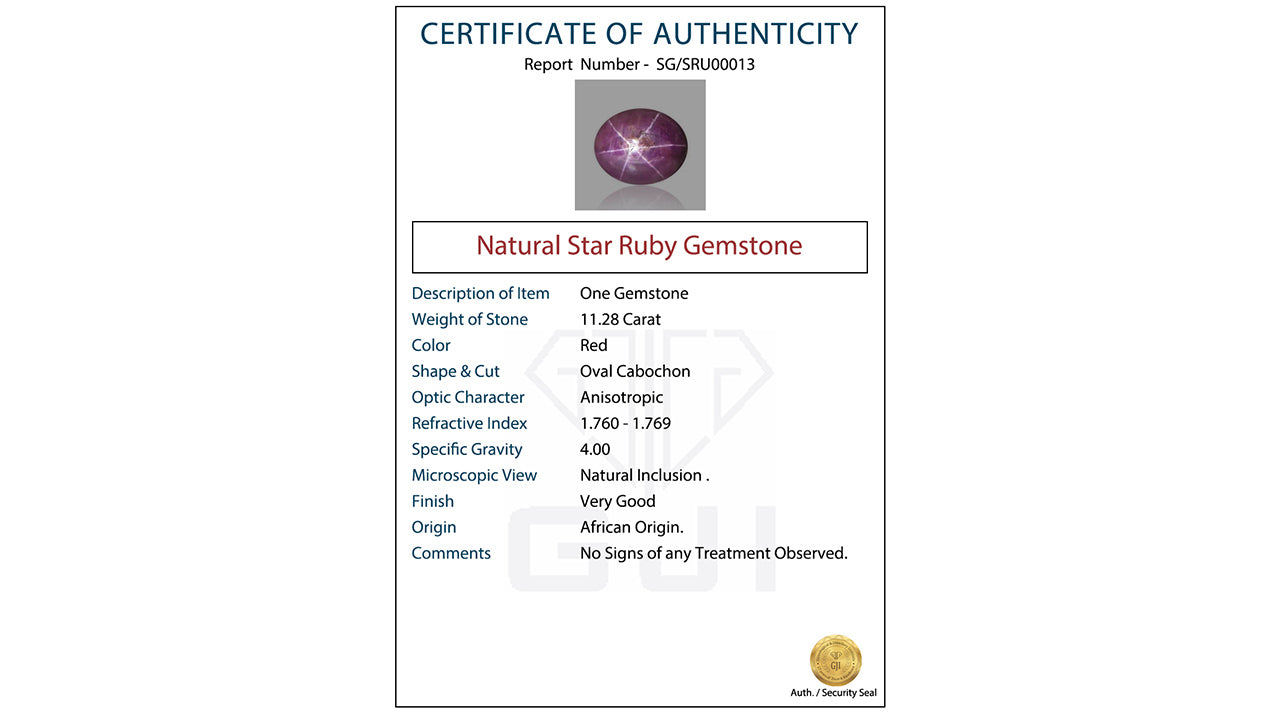 Buy GJI Certified 11.28 Carat Star Ruby with lifetime guarantee