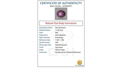 Buy GJI Certified 11.28 Carat Star Ruby with lifetime guarantee