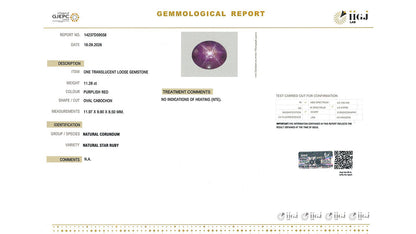 Buy IIGJ Certified 11.28 Carat Star Ruby with lifetime guarantee
