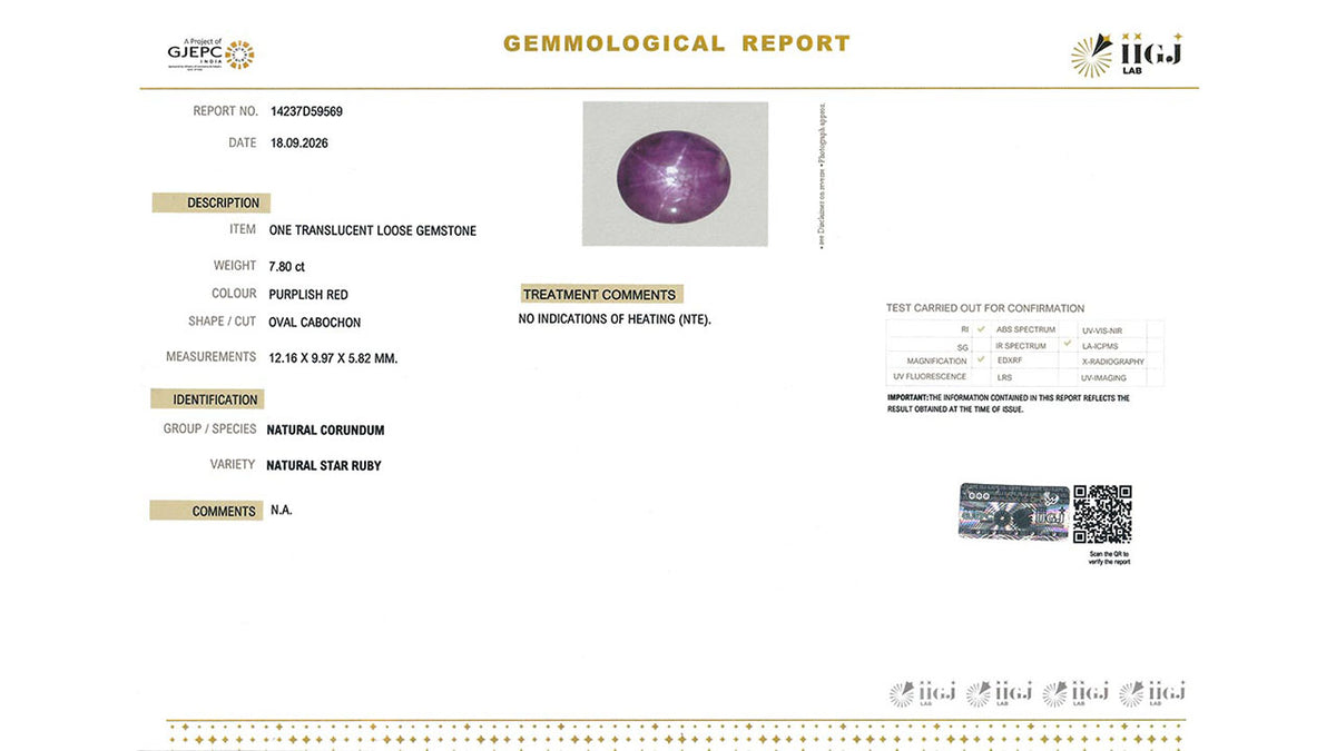 Buy IIGJ Certified 7.80 Carat Star Ruby with lifetime guarantee
