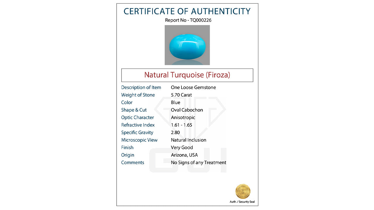 Buy GJI Certified 5.70 Carat Turquoise with lifetime guarantee