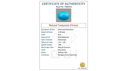 Buy GJI Certified 5.70 Carat Turquoise with lifetime guarantee