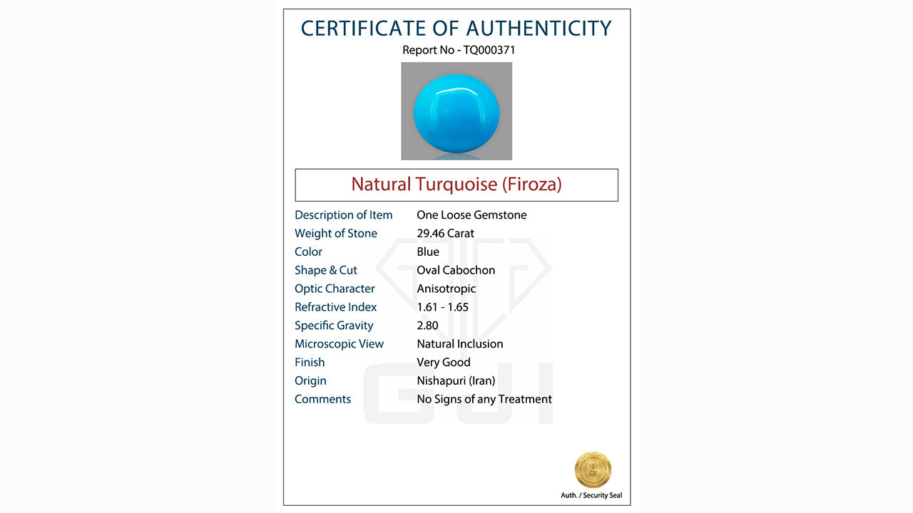 Buy GJI Certified 29.46 Carat Turquoise with lifetime guarantee