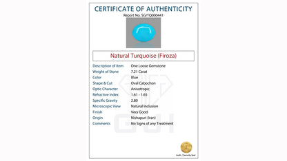 Buy GJI Certified 7.21 Carat Turquoise with lifetime guarantee