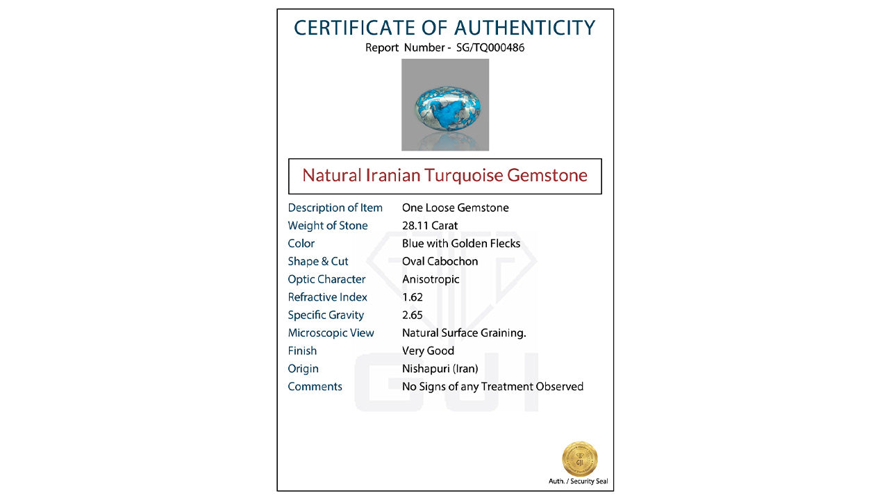 Buy GJI Certified 28.11 Carat Turquoise with lifetime guarantee