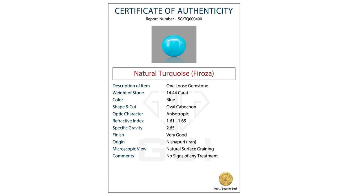 Buy GJI Certified 14.44 Carat Turquoise with lifetime guarantee