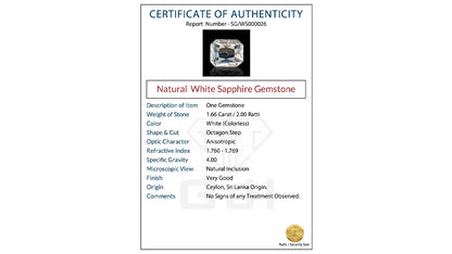 Buy GJI Certified 1.66 Carat White Sapphire with lifetime guarantee