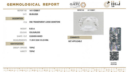 Buy IIGJ Certified 6.63 Carat Topaz with lifetime guarantee