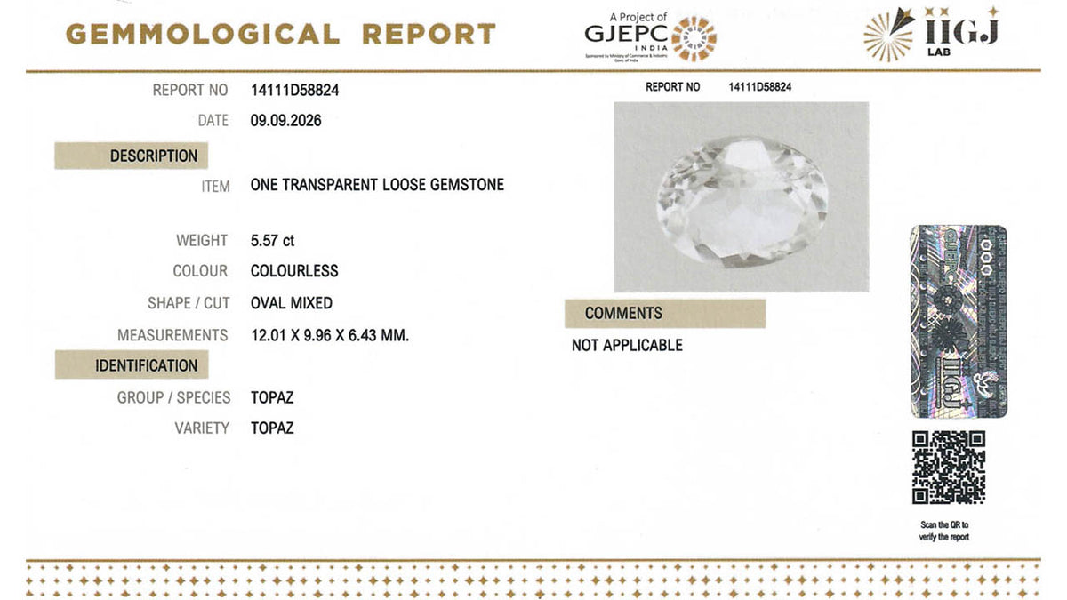 Buy IIGJ Certified 5.57 Carat Topaz with lifetime guarantee