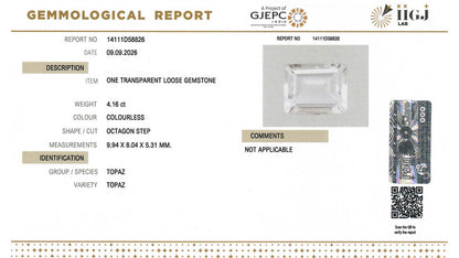 Buy IIGJ Certified 4.16 Carat Topaz with lifetime guarantee