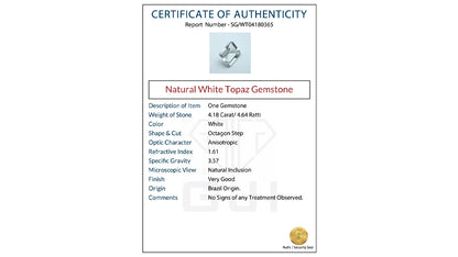Buy GJI Certified 4.18 Carat Topaz with lifetime guarantee