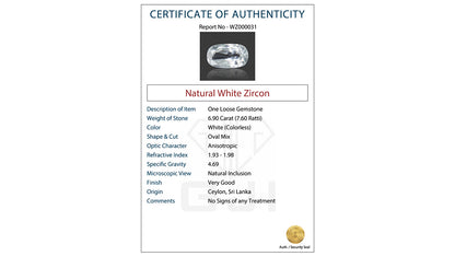 Buy GJI Certified 6.90 Carat White Zircon with lifetime guarantee