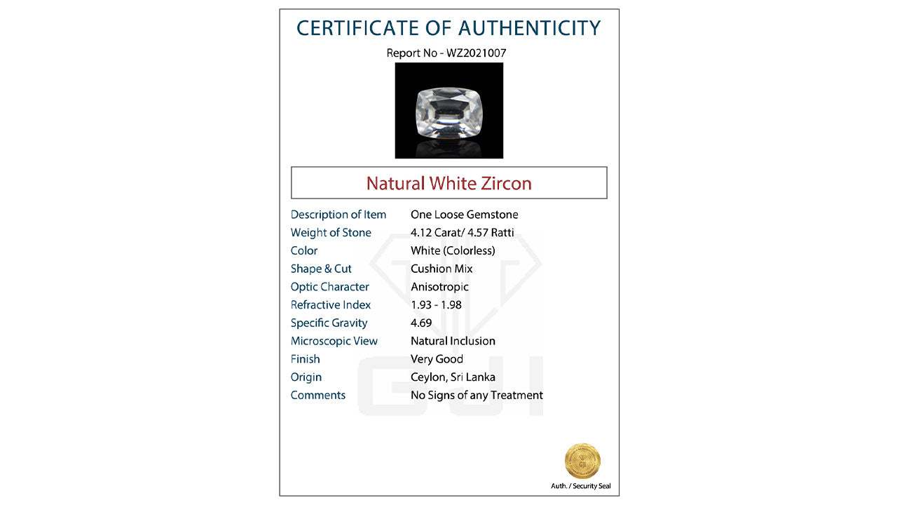 Buy GJI Certified 4.12 Carat Natural Zircon with lifetime guarantee