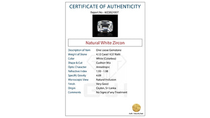 Buy GJI Certified 4.12 Carat Natural Zircon with lifetime guarantee