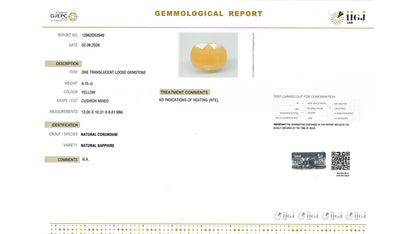 Buy IIGJ Certified 9.15 Carat Yellow Sapphire with lifetime guarantee