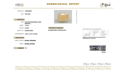 Buy IIGJ Certified 11.90 Carat Yellow Sapphire with lifetime guarantee