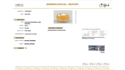 Buy IIGJ Certified 8.03 Carat Yellow Sapphire with lifetime guarantee