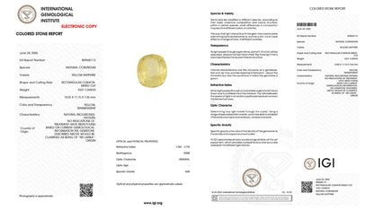 Buy IGI Certified 10.01 Carat Yellow Sapphire with lifetime guarantee