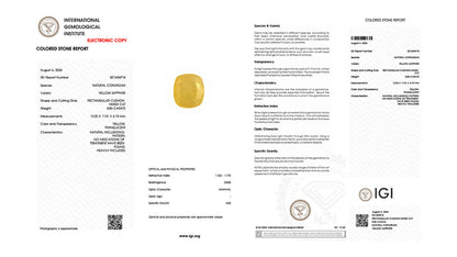 Buy IGI Certified 8.80 Carat Yellow Sapphire with lifetime guarantee