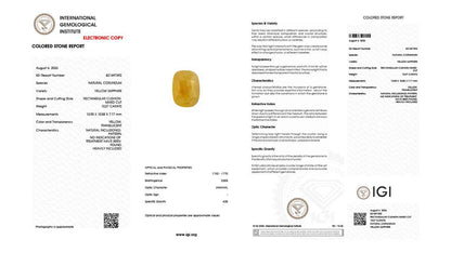 Buy IGI Certified 10.27 Carat Yellow Sapphire with lifetime guarantee