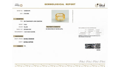 Buy IIGJ Certified 7.06 Carat Yellow Sapphire with lifetime guarantee