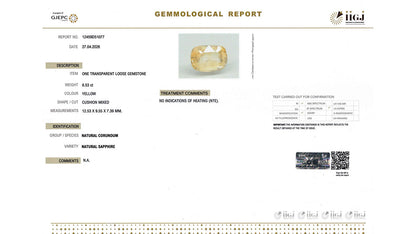 Buy IIGJ Certified 8.53 Carat Yellow Sapphire with lifetime guarantee
