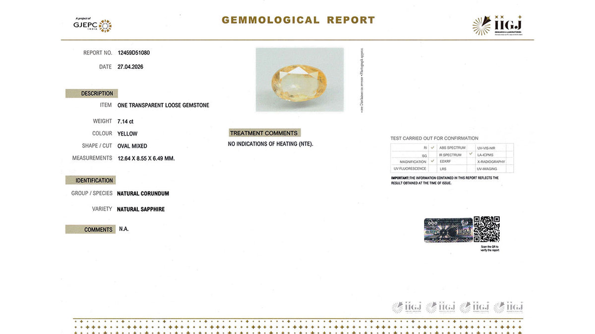 Buy IIGJ Certified 7.14 Carat Yellow Sapphire with lifetime guarantee