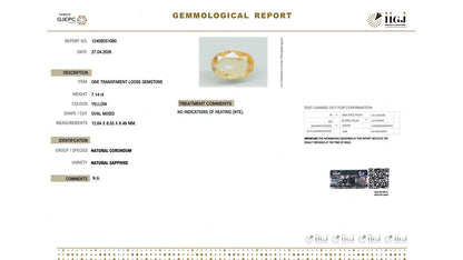 Buy IIGJ Certified 7.14 Carat Yellow Sapphire with lifetime guarantee