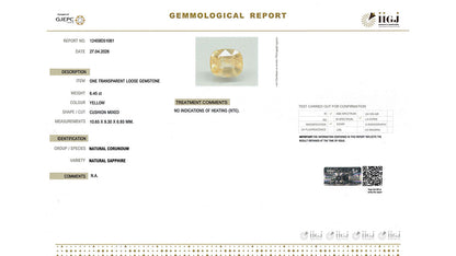 Buy IIGJ Certified 6.45 Carat Yellow Sapphire with lifetime guarantee