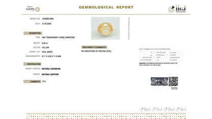 Buy IIGJ Certified 6.62 Carat Yellow Sapphire with lifetime guarantee