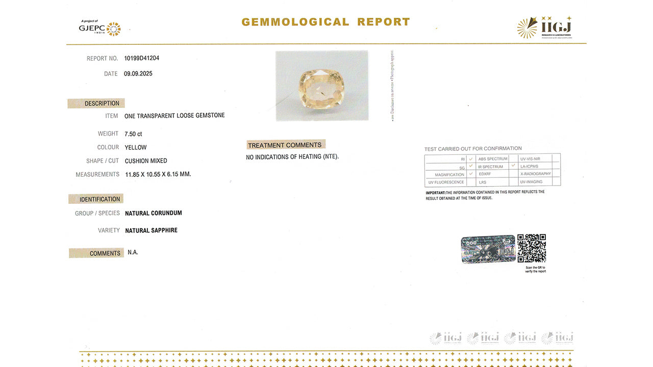 Buy GJI Certified 7.50 Carat Yellow Sapphire with lifetime guarantee